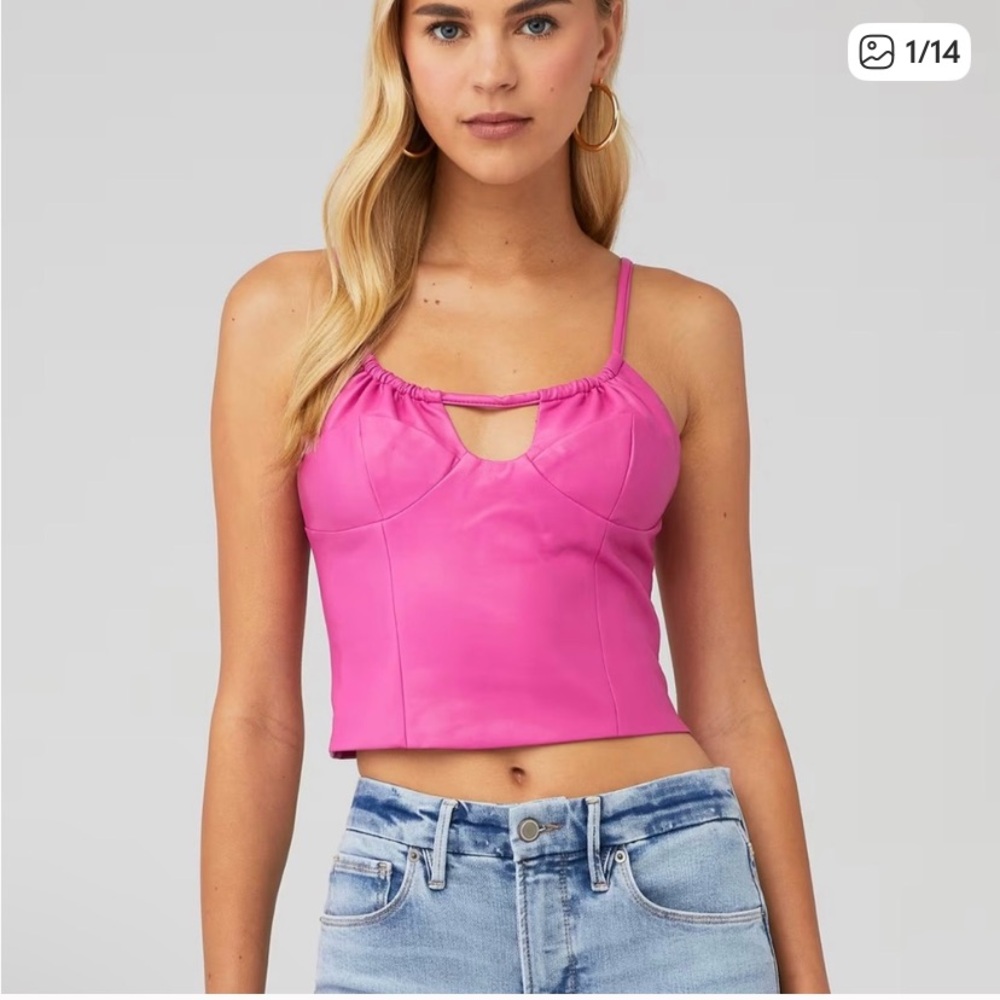 Wayf Barbie Pink Leather Crop Top